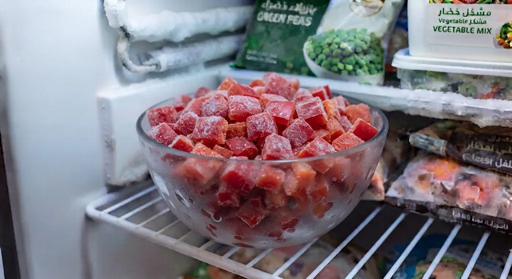 Rote Paprika, gewürfelt